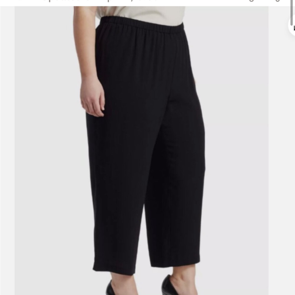 Eileen Fisher Black Silk Cropped Pants Size Large With Pockets
